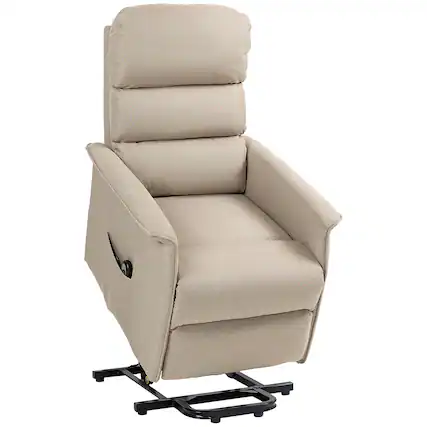 Front. Homcom - Power Lift Recliner Brown: Fabric Easy Assembly w/Remote & Side Pockets, Elderly Living Room Chair - Beige.