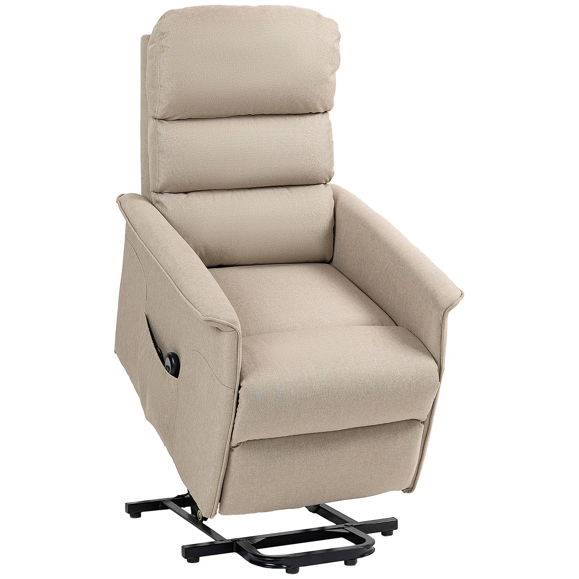 Homcom - Power Lift Recliner Brown: Fabric Easy Assembly w/Remote & Side Pockets, Elderly Living Room Chair - Beige