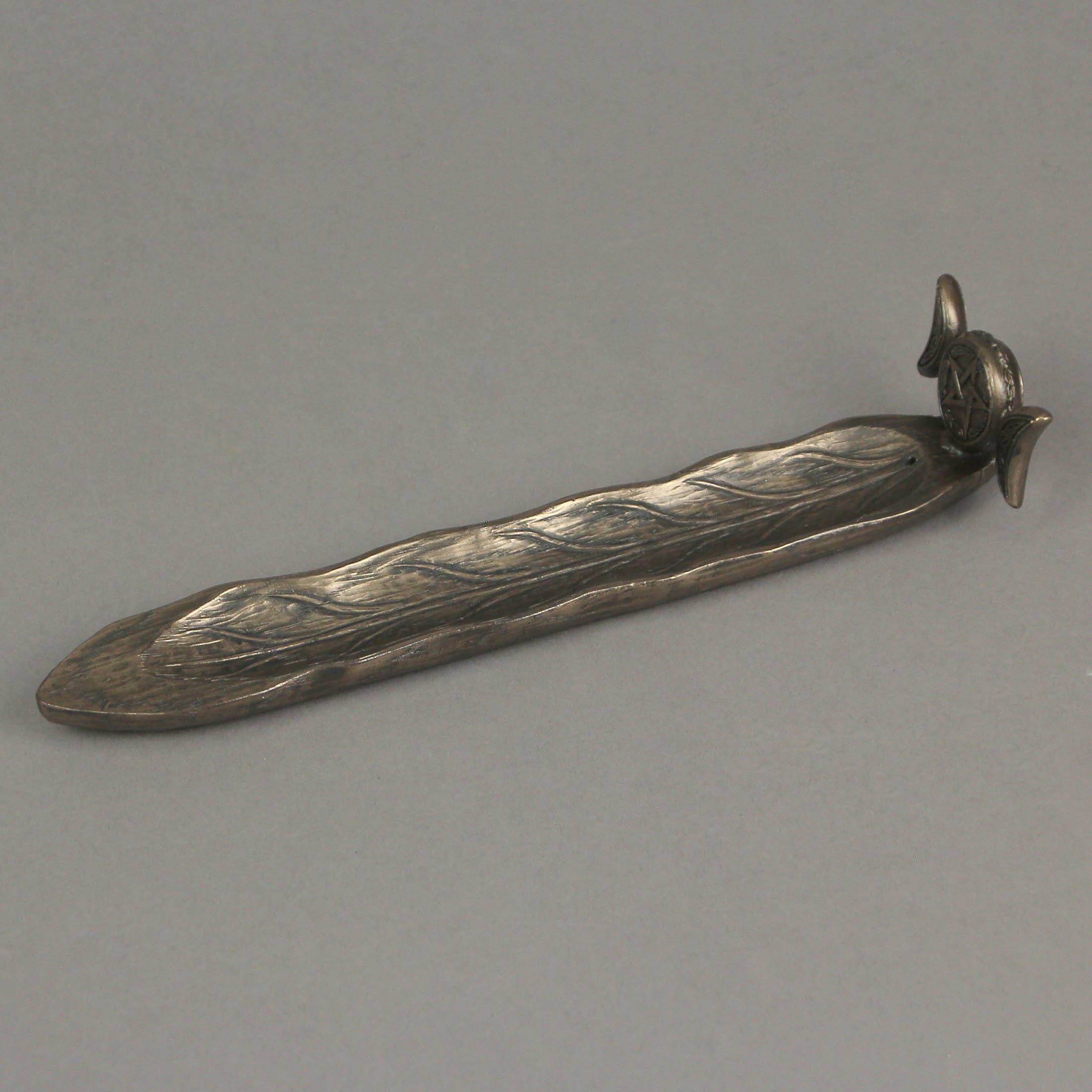 Alt View 4. Veronese Design - Triple Moon Pentacle Bronze Finished Stick Incense Burner Wiccan Pagan - Bronze.