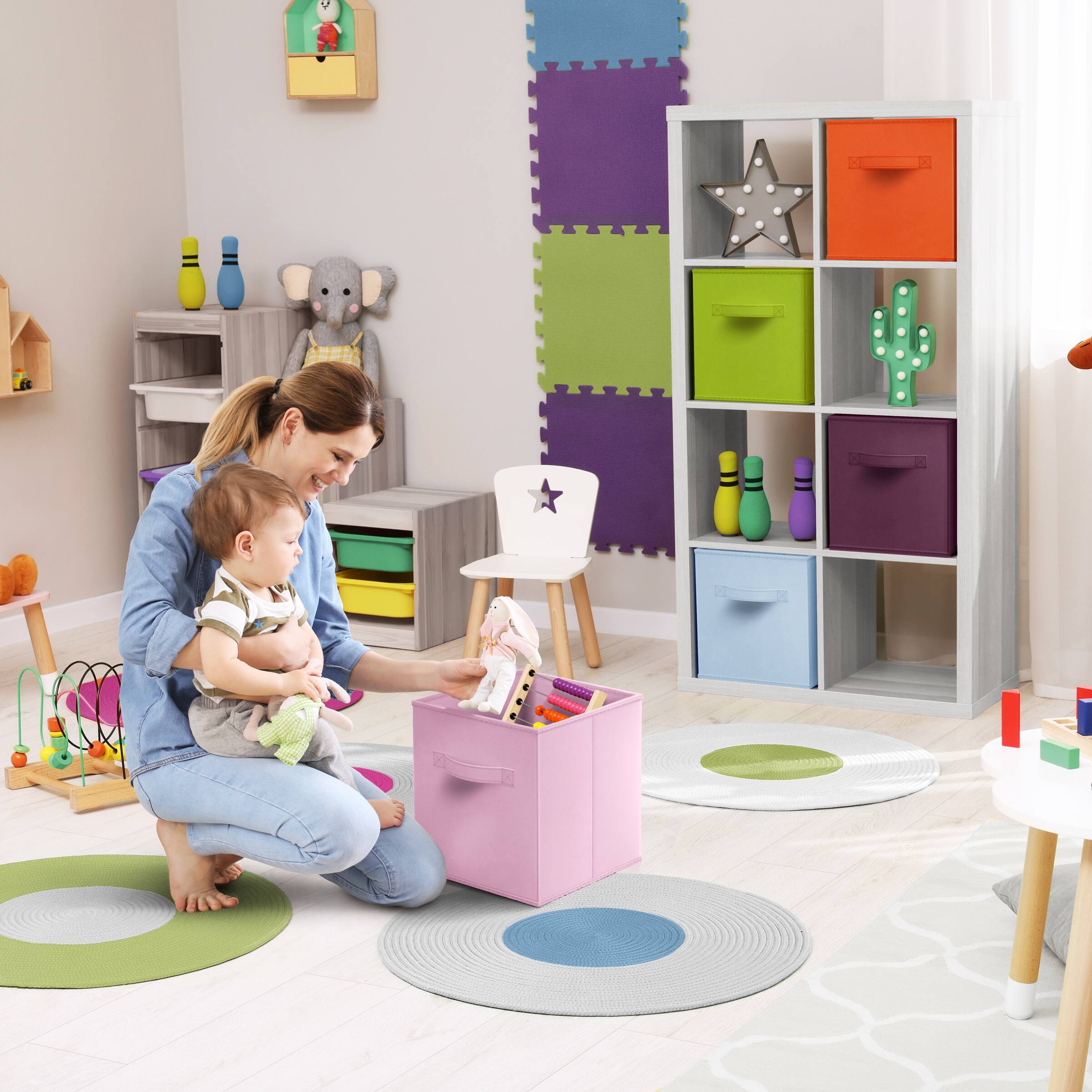 Alt View 3. Sorbus - Sorbus Fabric Storage Cubes - 8 Foldable Storage Bins for Organizing Pantry, Cubbies, Toy Box - Clothes Storage - Bright Rainbow.