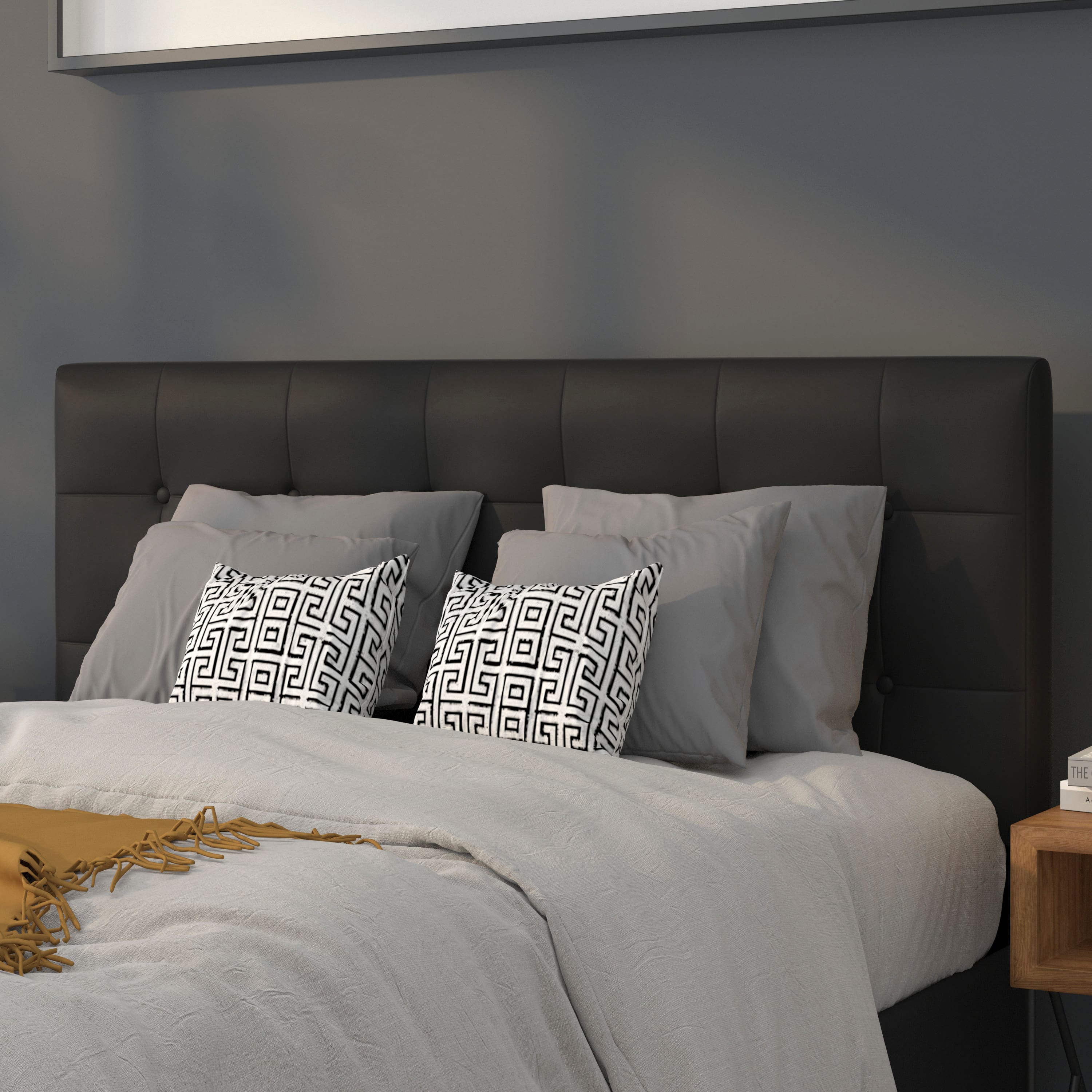 Emma + Oliver - Button Tufted Adjustable Height Upholstered Headboard - Black