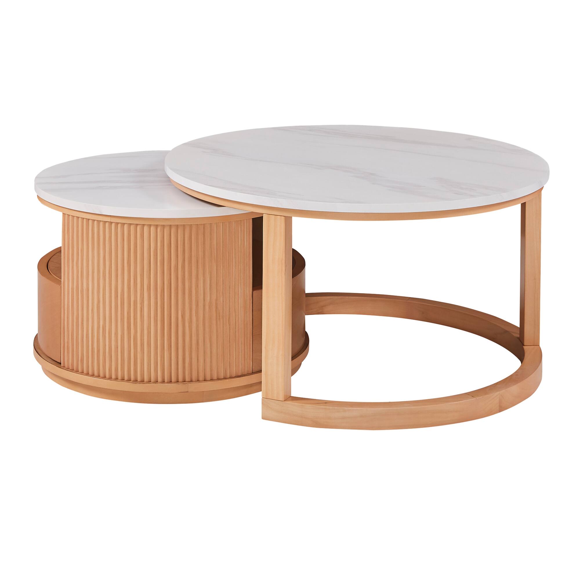 Alt View 6. GOODSILO - Modern Nesting Coffee Table Set with White Marble Top and Two-Tier Storage - Natural.