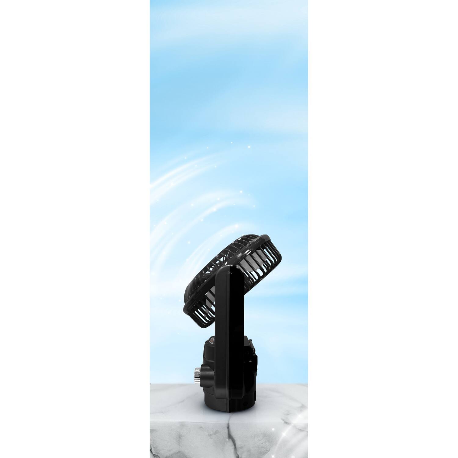 Back. Airbro - RXF-20 Rechargeable Portable Fan, Bluetooth Speaker, 3-Band Radio - Black.