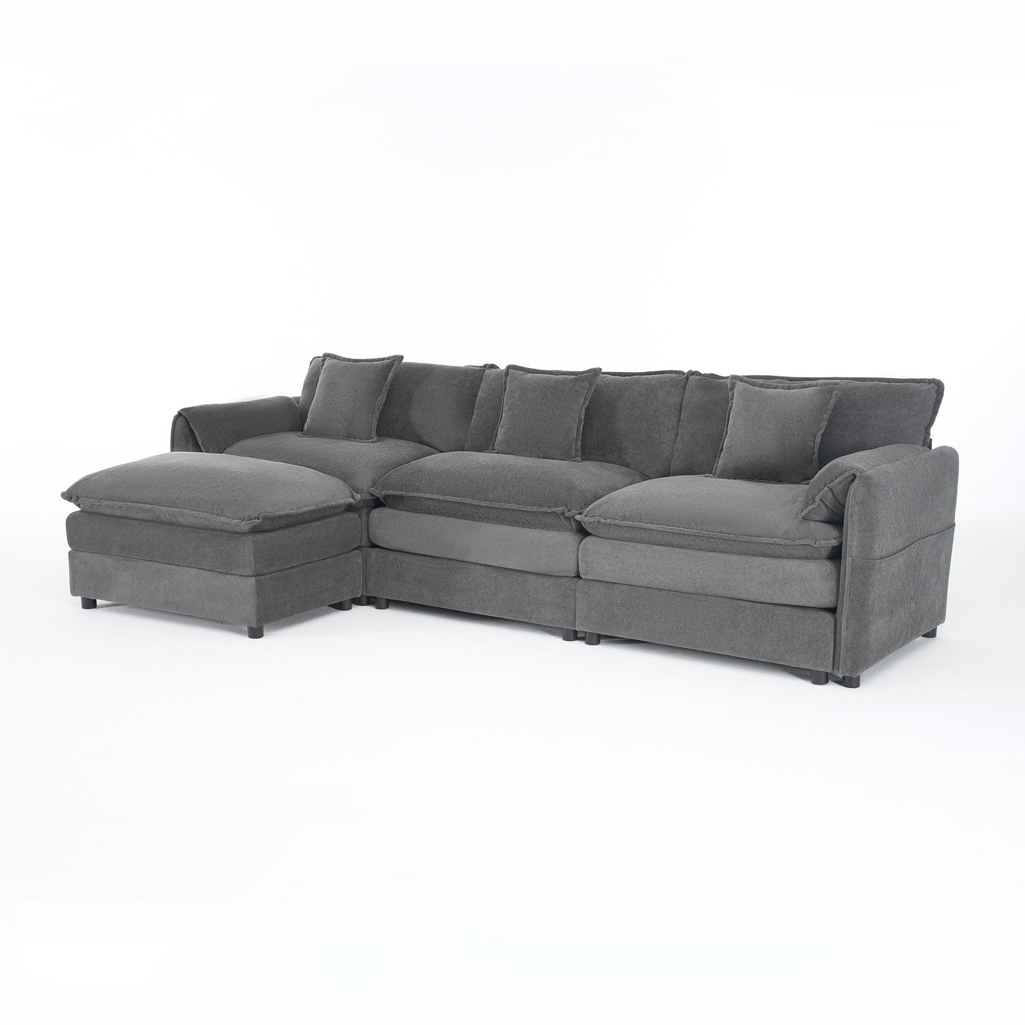 Boyel Living - Modern Minimalist Grey Chenille Sofa with Side Storage Pockets 4-Seat - Gray