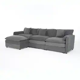 Boyel Living - Modern Minimalist Grey Chenille Sofa with Side Storage Pockets 4-Seat - Gray