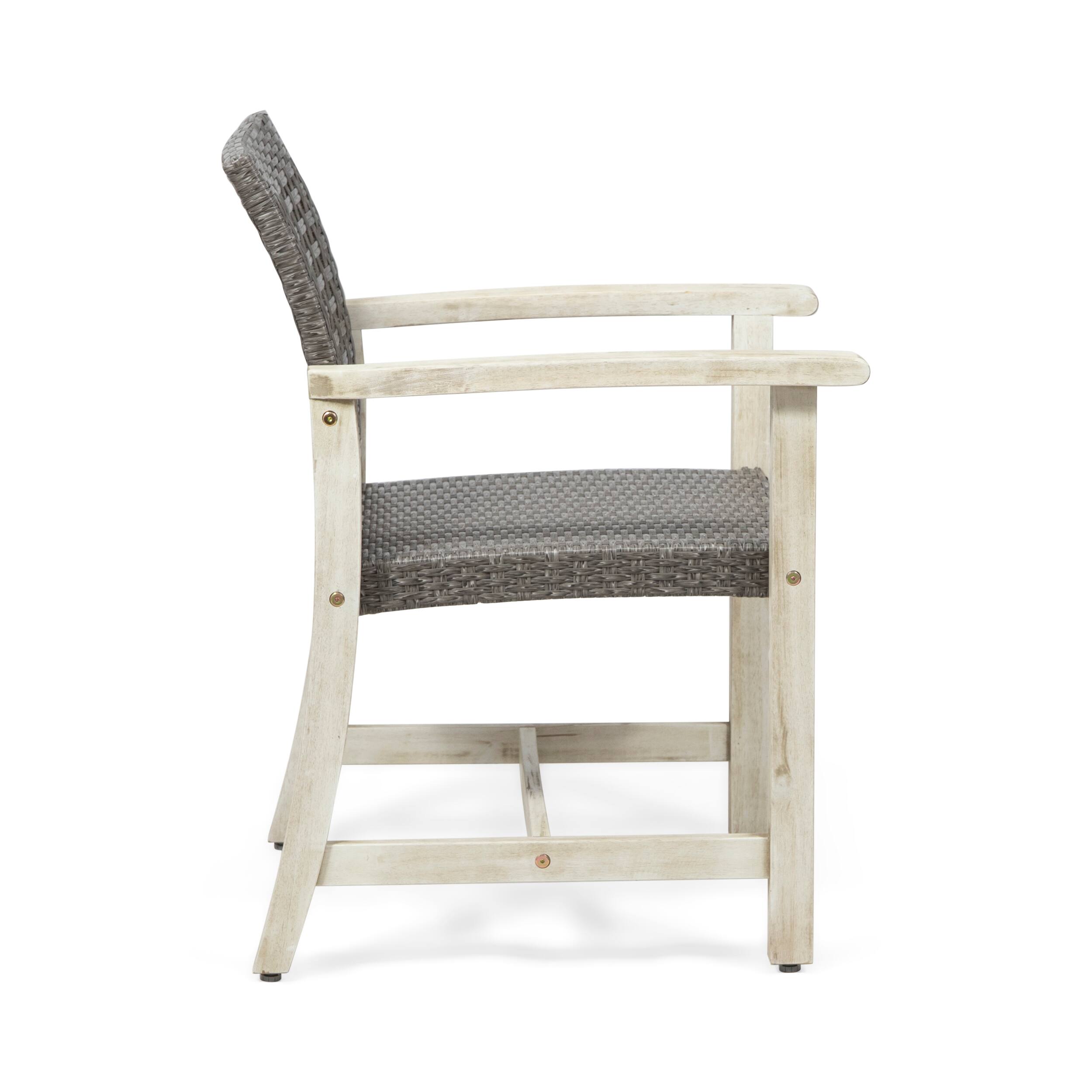 Back. Mondawe - Set of 2 Acacia Wood Dining Chairs with Polyethylene Rattan - Grey.