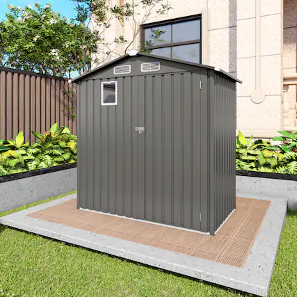 Front. Anysun - 6X3.6FT Metal Storage Shed – Tool Shed with Peaked Roof, Waterproof, Clear Window, Lockable Door - Gray.