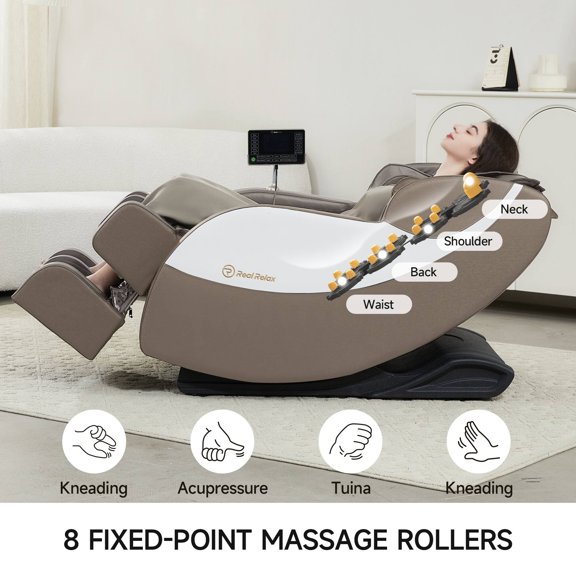 1- 800000 DU8BBU Neck Shoulder Real Relax Back Waist Kneading Acupressure Tuina Kneading 8 FIXED-POINT MASSAGE ROLLERS

Neck
Shoulder
Back
Waist

Kneading
Acupressure
Tuina
Kneading

8 FIXED-POINT MASSAGE ROLLERS