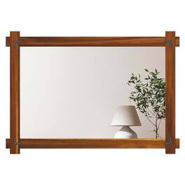 Costway - 40 x 28.5 Inch Shatterproof Wall Mirror with Acacia Wood Frame & Vintage Rivet Design - Rustic Brown