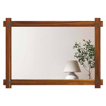 Front. Costway - Costway 40 x 28.5 Inch Shatterproof Wall Mirror with Acacia Wood Frame & Vintage Rivet Design - Rustic Brown.