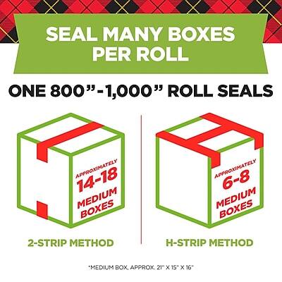 SEAL MANY BOXES PER ROLL

ONE 800"–1,000" ROLL SEALS

2-STRIP METHOD
APPROXIMATELY 14-18 MEDIUM BOXES

H-STRIP METHOD
APPROXIMATELY 6-8 MEDIUM BOXES

*MEDIUM BOX, APPROX. 21" x 15" x 16"