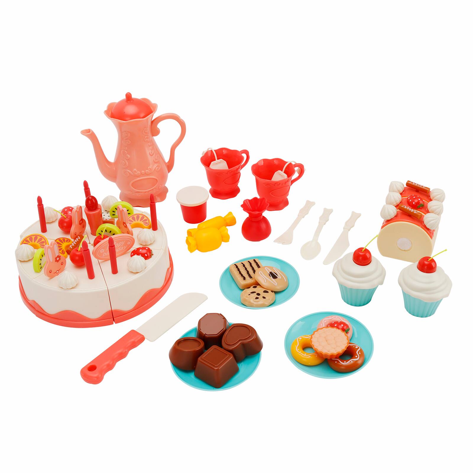 Alt View 1. Topteng - 82-Piece Birthday Cake Toy Set with Light & Sound - Pretend Play Cutting Food, Kitchen Role Play for Kids.