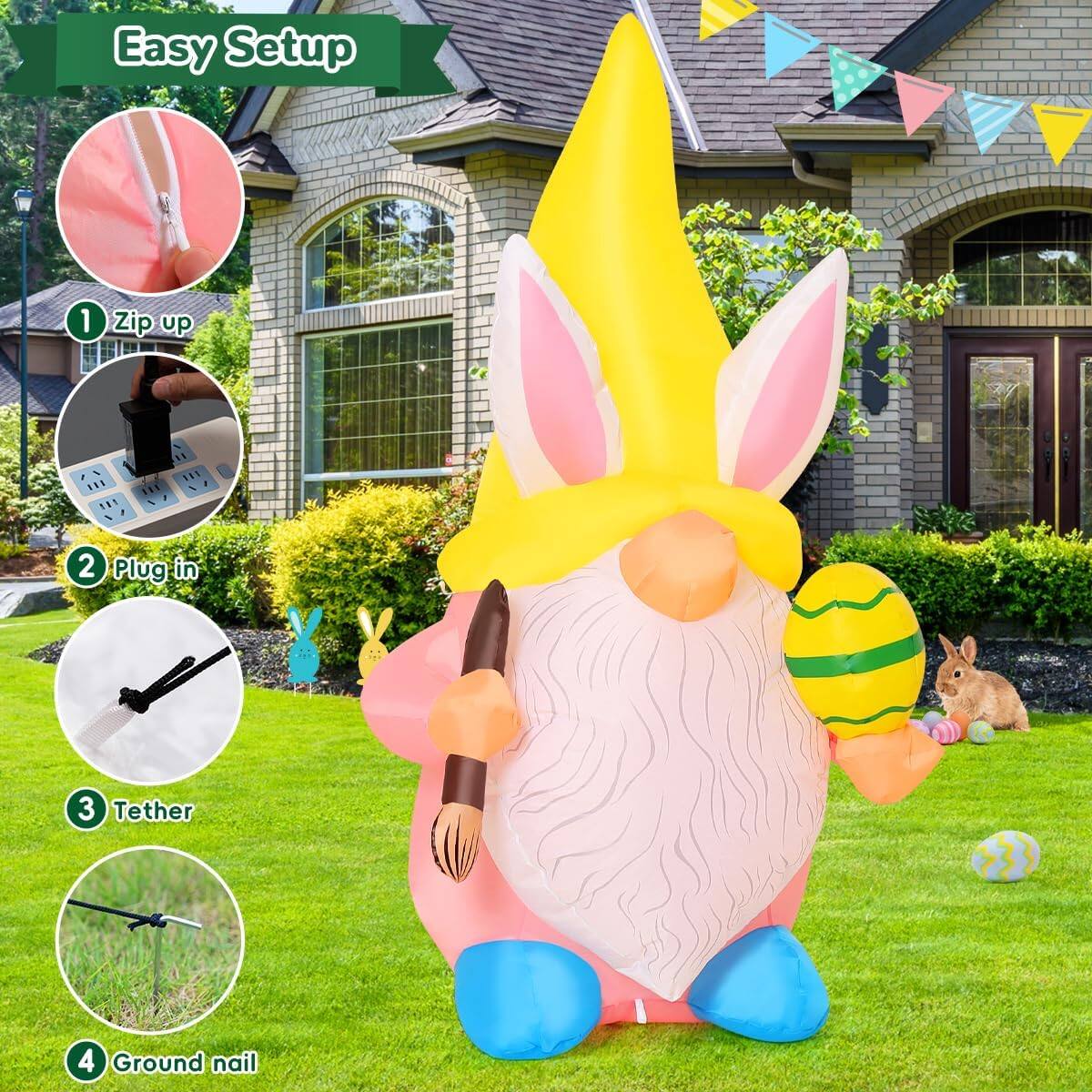 Easy Setup

1. Zip up
2. Plug in
3. Tether
4. Ground nail