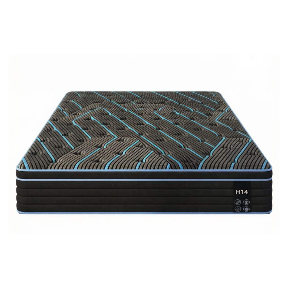 GOODSILO - 14 Inch Hybrid Mattress with Individually Pocketed Springs for Enhanced Support and Comfort, King Size - Black+Blue