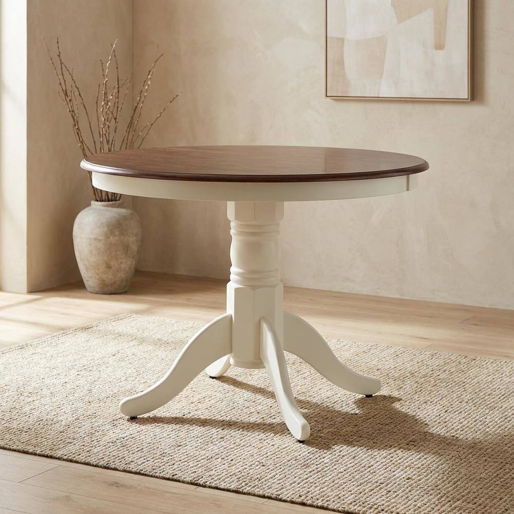 Alt View 5. FurniFact - Distressed White Round Dining Table - Distressed White.