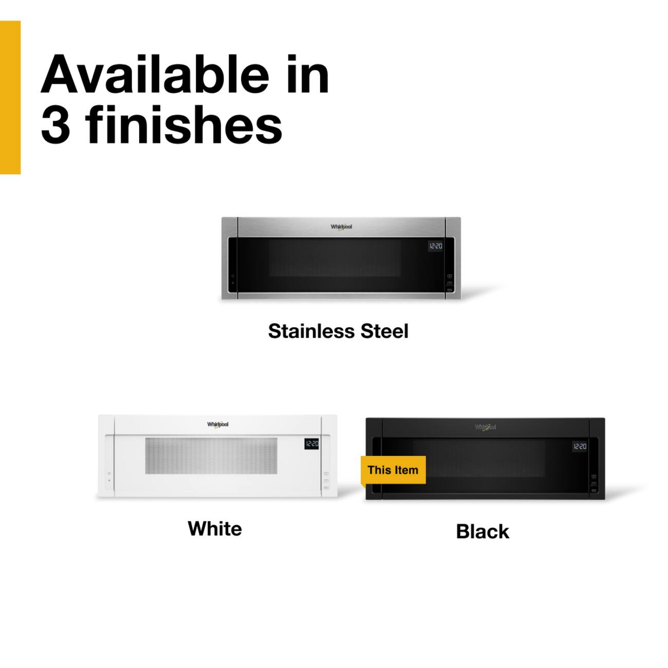 Available in 3 finishes

Whirlpool

Stainless Steel

White

Black

This Item