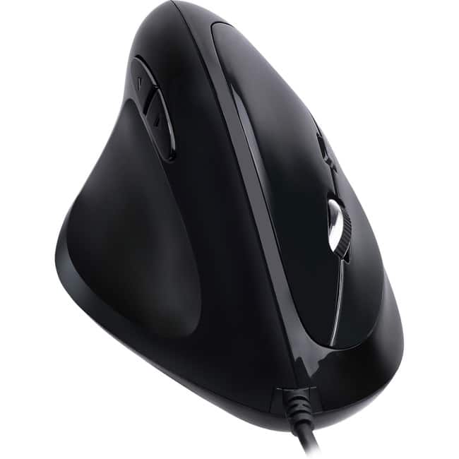 Adesso - Programmable Vertical Ergonomic Left-Handed Mouse - Optical - Cable - USB - 6400 dpi - Scroll Wheel - 6 - Wired - Black