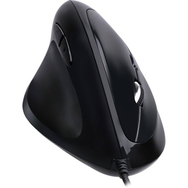 Front. Adesso - Adesso Programmable Vertical Ergonomic Left-Handed Mouse - Optical - Cable - Black - USB - 6400 dpi - Scroll Wheel - 6 - Black.