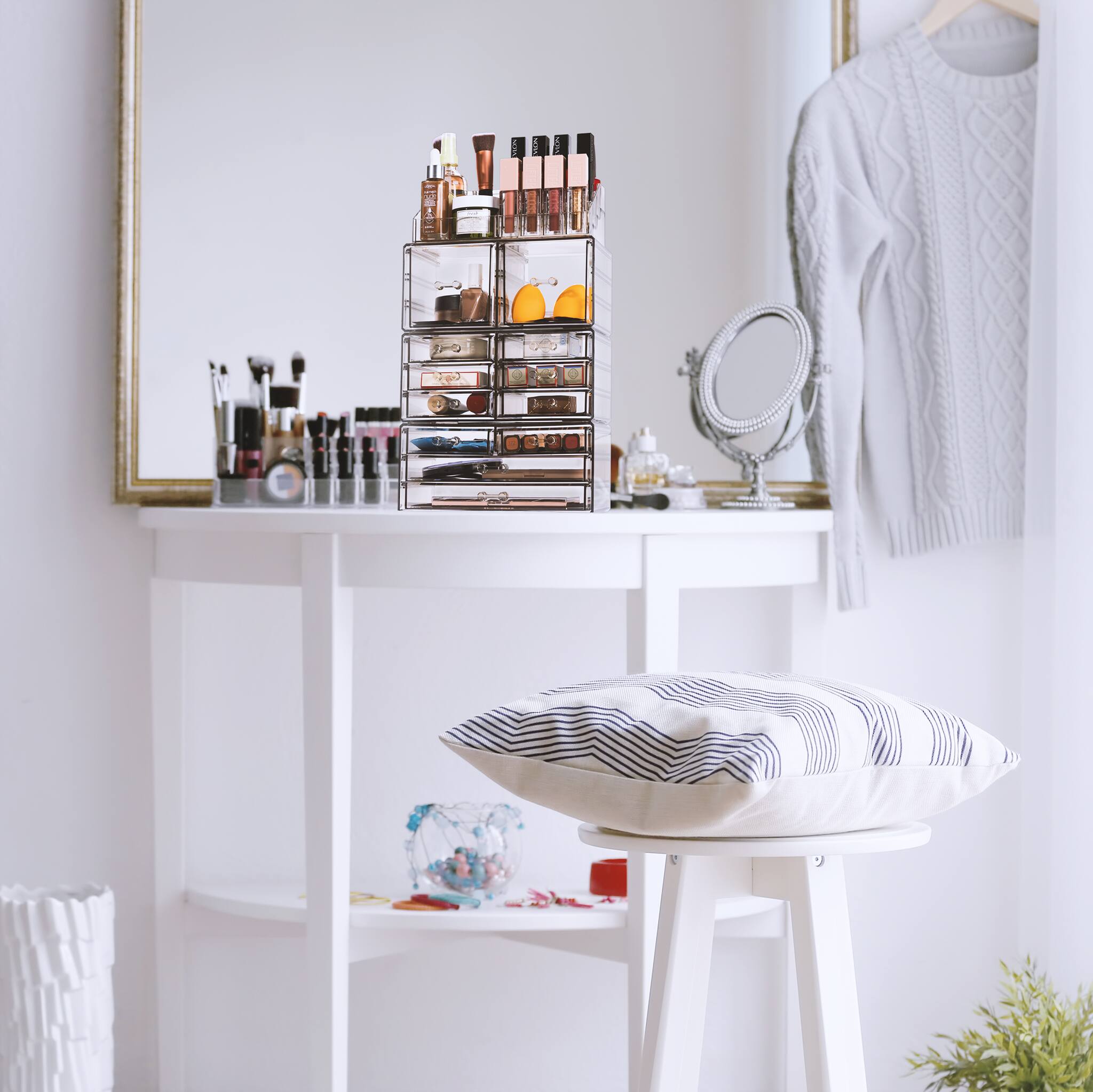 Back. Sorbus - Sorbus X-Large Clear Black Makeup Organizer Case - 4 Piece Set (12 Drawers) - Black.