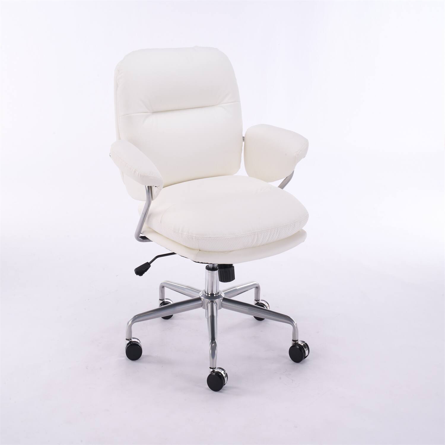 Alt View 4. Forest'nSky - Beige Ergonomic White Leather Office Chair, Reclining Backrest with Adjustable Height & 360° Swivel, Easy Assembly - Beige.