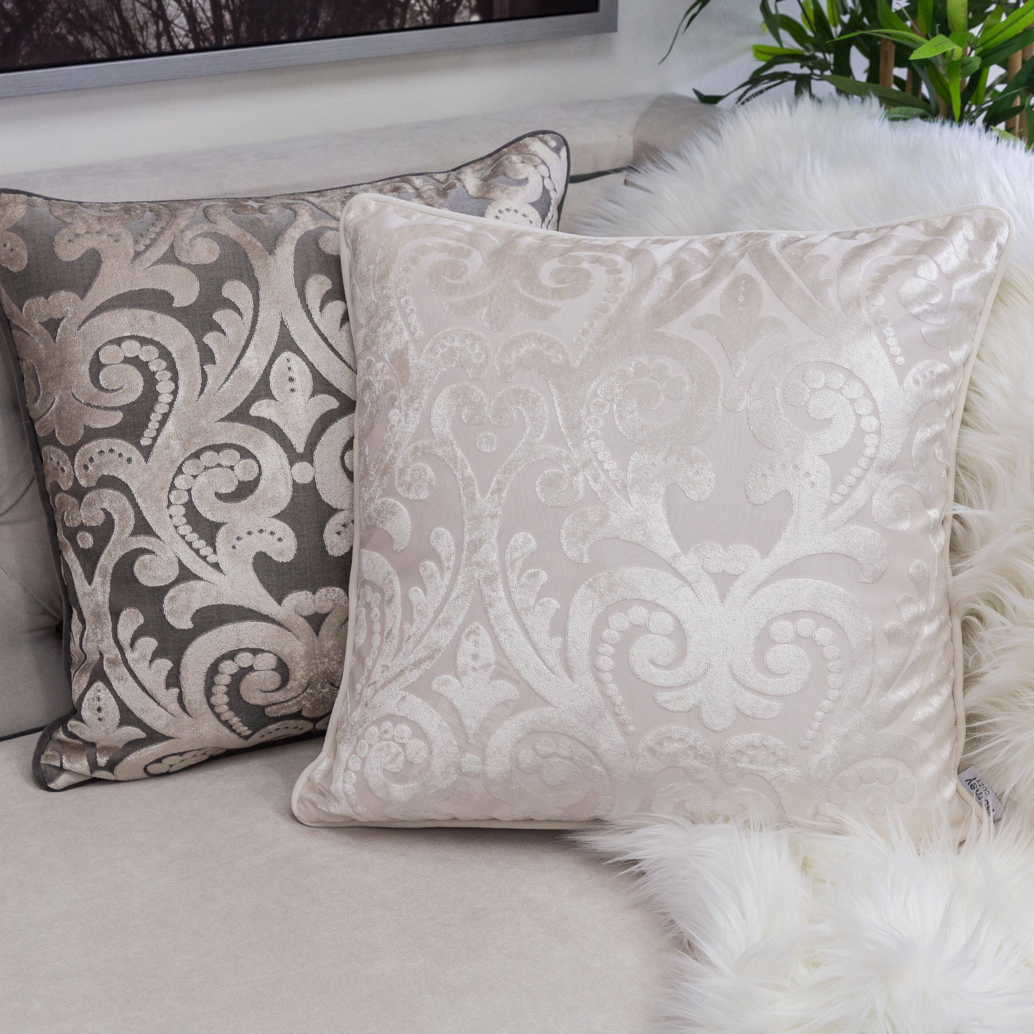 Left. LuXeo - Liana Cut Square Velvet Pillow Cover & Insert - IVORY.