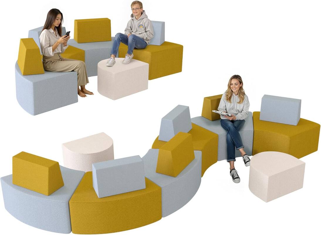 Front. wowmax - Modular Floor Sofa Set with Ottoman, Freely Configurable Sectional for Small Spaces, Foam Couch for Kids & Adults, Blue - Blue yellow.