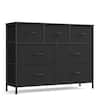 Front. Songmics Home - Dresser for Bedroom, Chest of Drawers, TV Stand, Steel, MDF, 7 Non-Woven Fabric Drawers, Storage Organizer Unit, Closet - Ink Black and Ebony Black.
