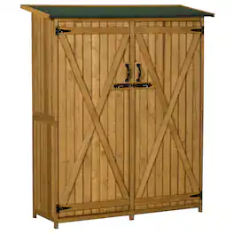 Outsunny - Outdoor Storage Cabinet Wooden Garden Shed Utility Tool Organizer with Waterproof Asphalt Rood, Lockable Doors