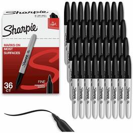Sharpie - Permanent Marker 1 mm Fine Bold Marker Point Black Ink Black Barrel 36 / Box