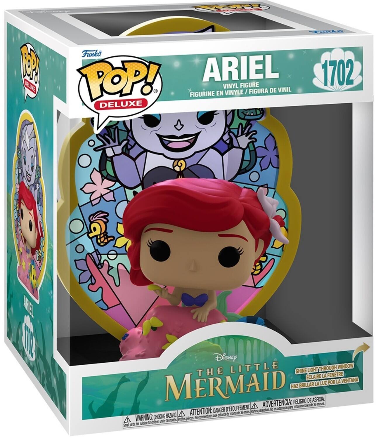 - Funko POP! Deluxe
- Ariel
- Vinyl Figure
- 1702
- Disney The Little Mermaid
- Shine Light Through Window
- Eclaire la fenêtre
- Haz brillar la luz por la ventana
- Warning: Choking Hazard
- Attention: Danger de suffocation
- Advertencia: Peligro de asfixia
- Not suitable for children under 3 years
- Convient aux enfants de moins de 3 ans
- No es adecuado para niños menores de 3 años