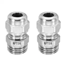 Unique Bargains - 1/4" NPT Cable Gland, IP68 Waterproof Strain Relief, 304 Stainless Steel, for 3-6.5mm Wire, 2pcs - Silver