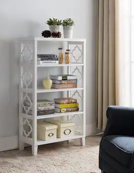 Kings Brand Furniture - Finish Wood Etagere 5 Tier Bookcase - White