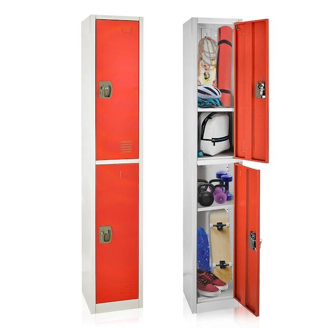 Alt View 4. AdirOffice - 629-Series 72" H 2-Tier Steel Key Lock 2-Shelf Locker with Key Lock - Red.