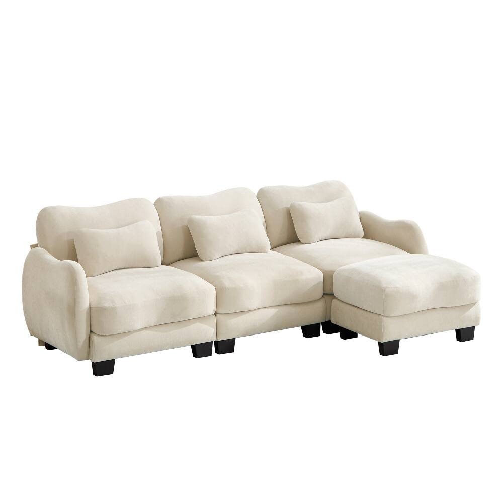 Alt View 1. Loheer - Loheer Chenille L-Shaped Sofa Oversized 3-Seater Sectional with Movable Ottoman Ergonomic Beige Modular Couch - Beige.