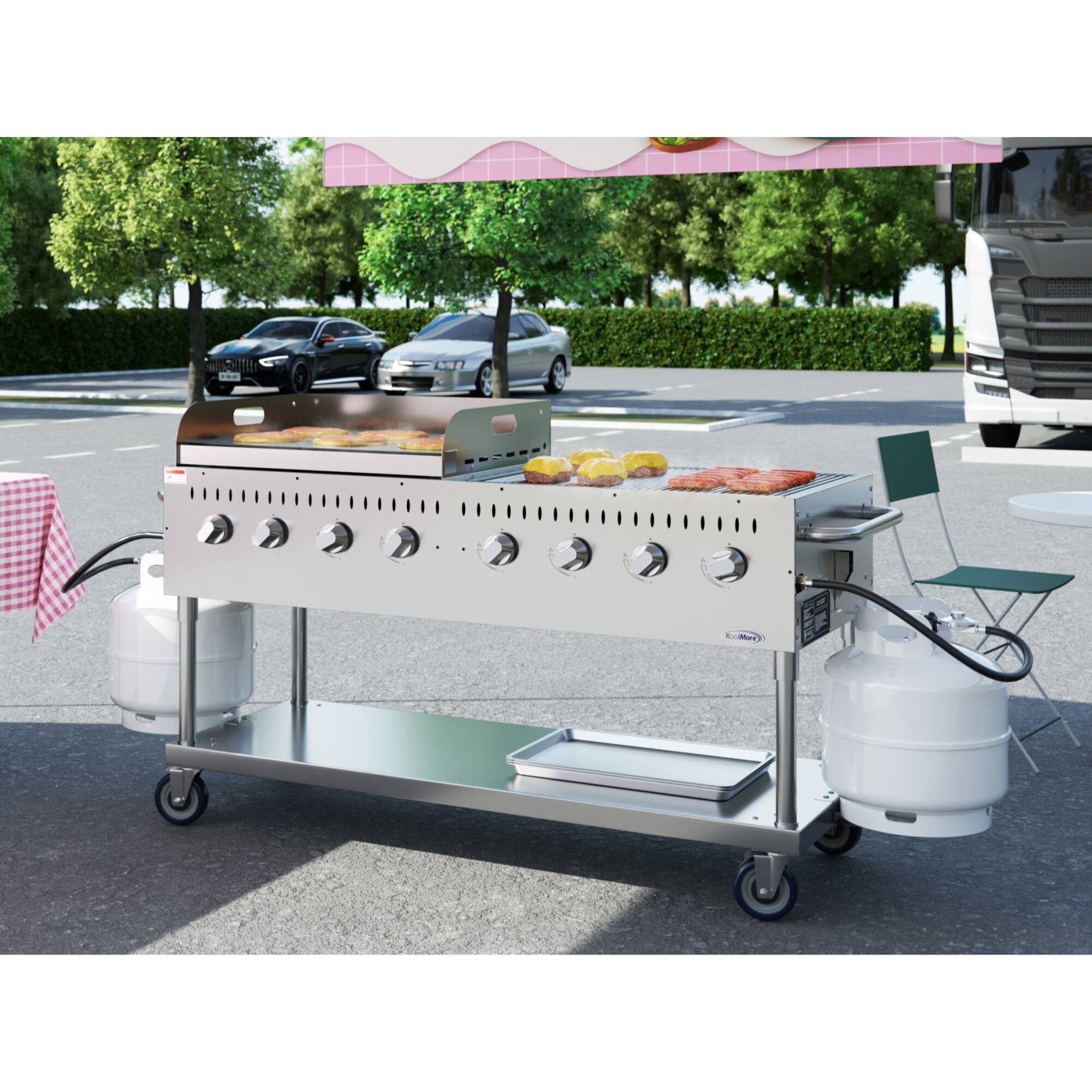 Alt View 1. Koolmore - 60 in. 8-Burner Commercial Outdoor Propane Gas Grill with 30 in. Griddle in Stainless-Steel, ETL Listed (CGKIT6-G30) - Stainless Steel.