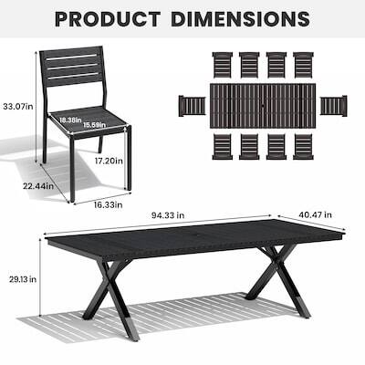 PRODUCT DIMENSIONS

- 33.07in
- 18.38in
- 15.59in
- 17.20in
- 22.44in
- 16.33in
- 94.33in
- 40.47in
- 29.13in