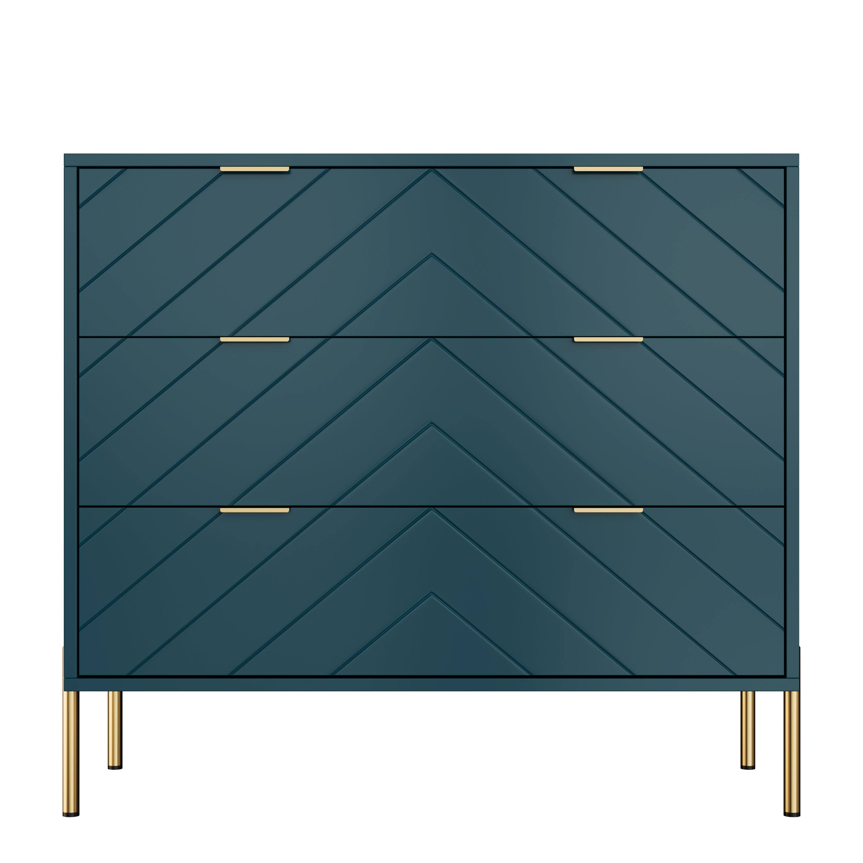 Front. Boyel Living - Modern 3 Drawer Dresser Chest with Gold Metal Legs - Green.
