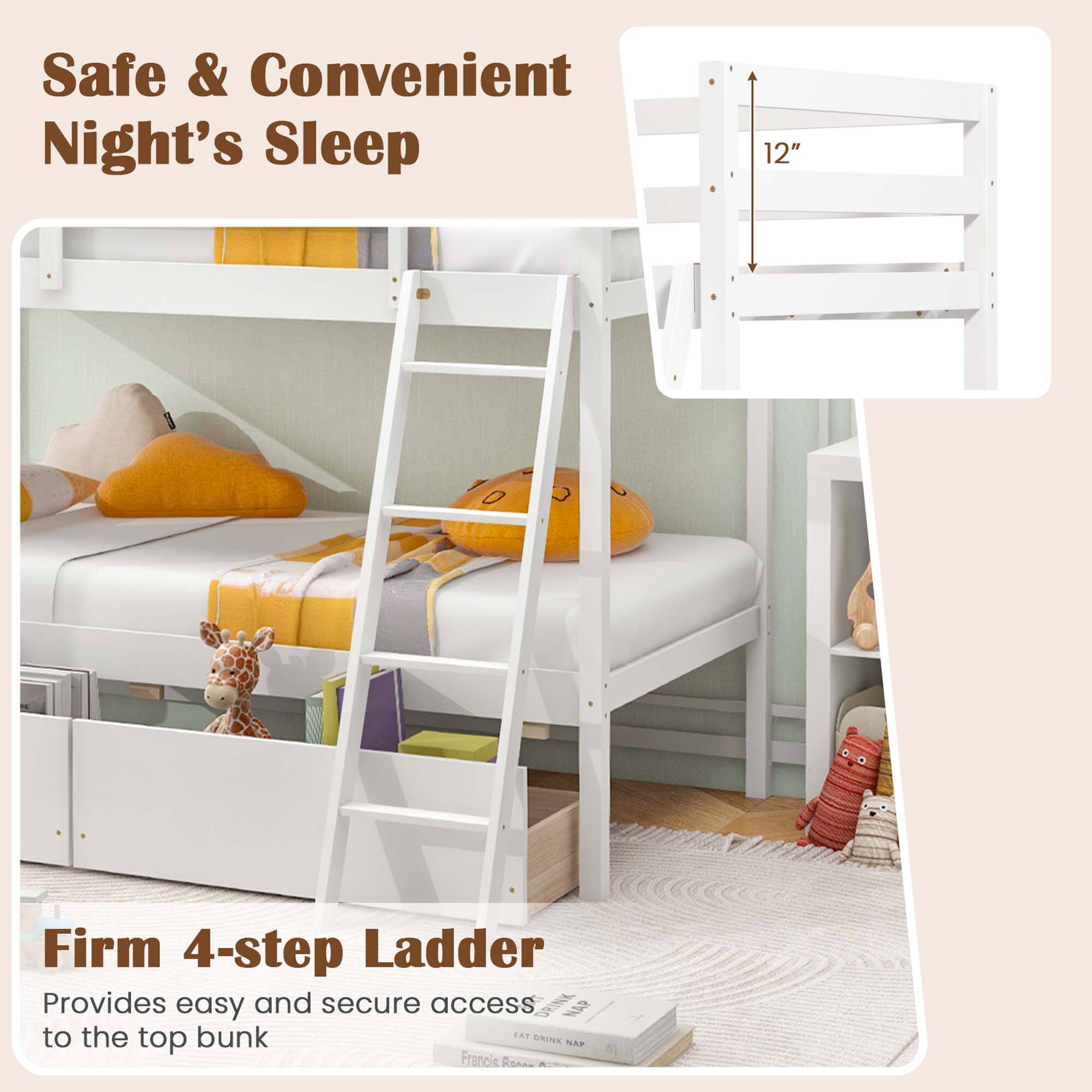 Safe & Convenient Night's Sleep 12" Firm 4-step Ladder Provides easy and secure access to the bunk.
