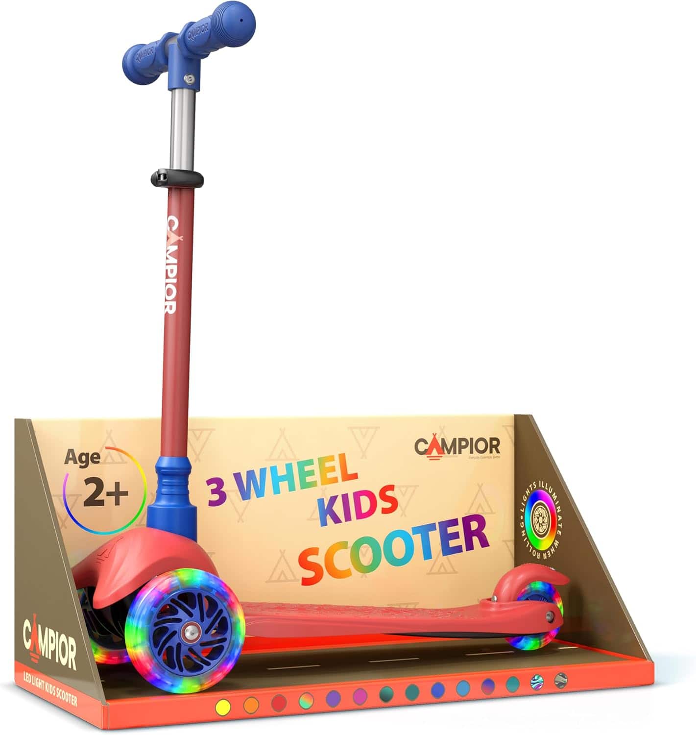 Photos - Electric Scooter Campior - Mini 3-Wheel Kids Scooter – LED Wheels, Lean-to-Steer, Adjustable Handlebar, Anti-Slip Deck, Rear Brake, for Ages