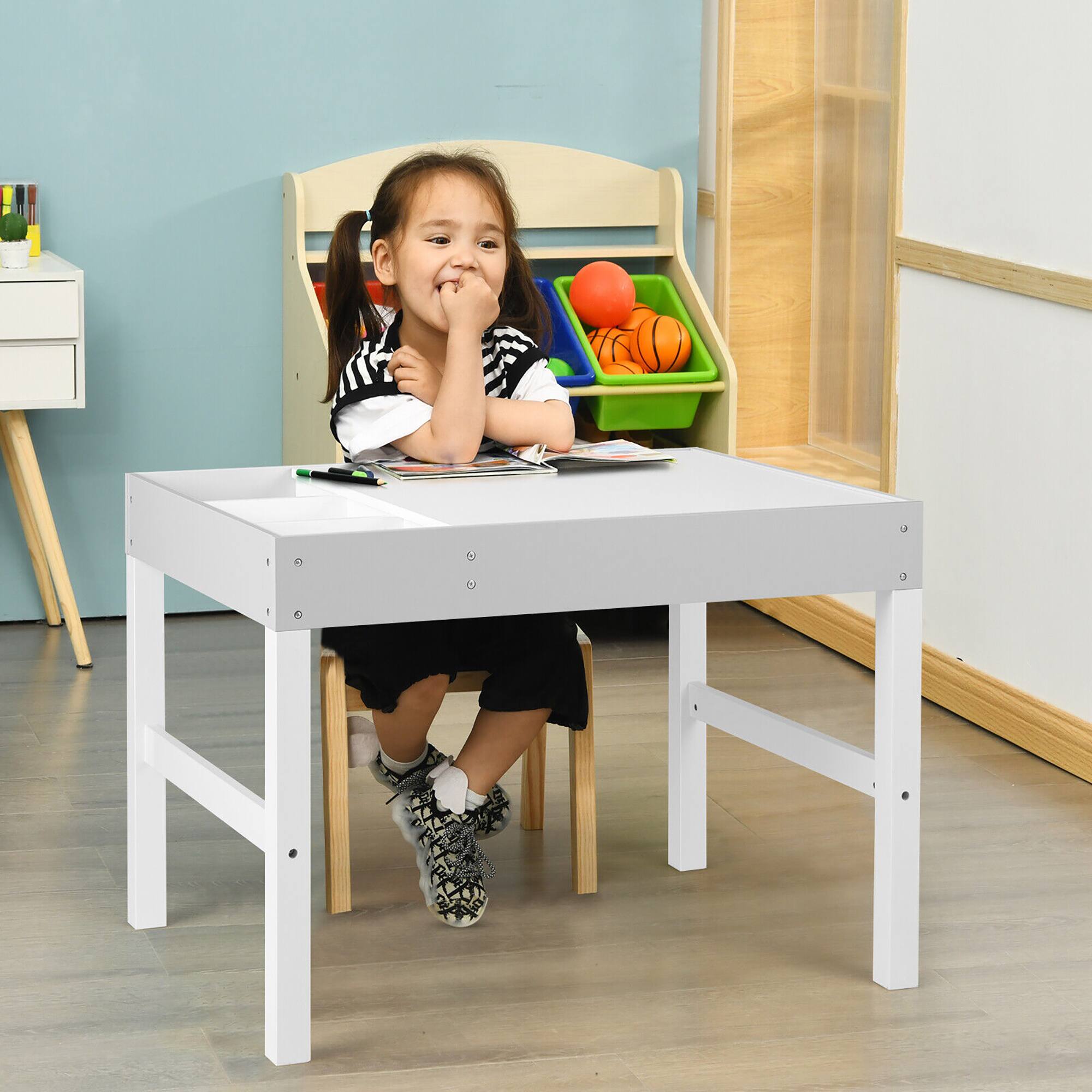 Alt View 3. Gymax - Gymax Kids Multi Activity Play Table 3 in 1 Wooden Building Block Desk w/ Storage Gift - White.