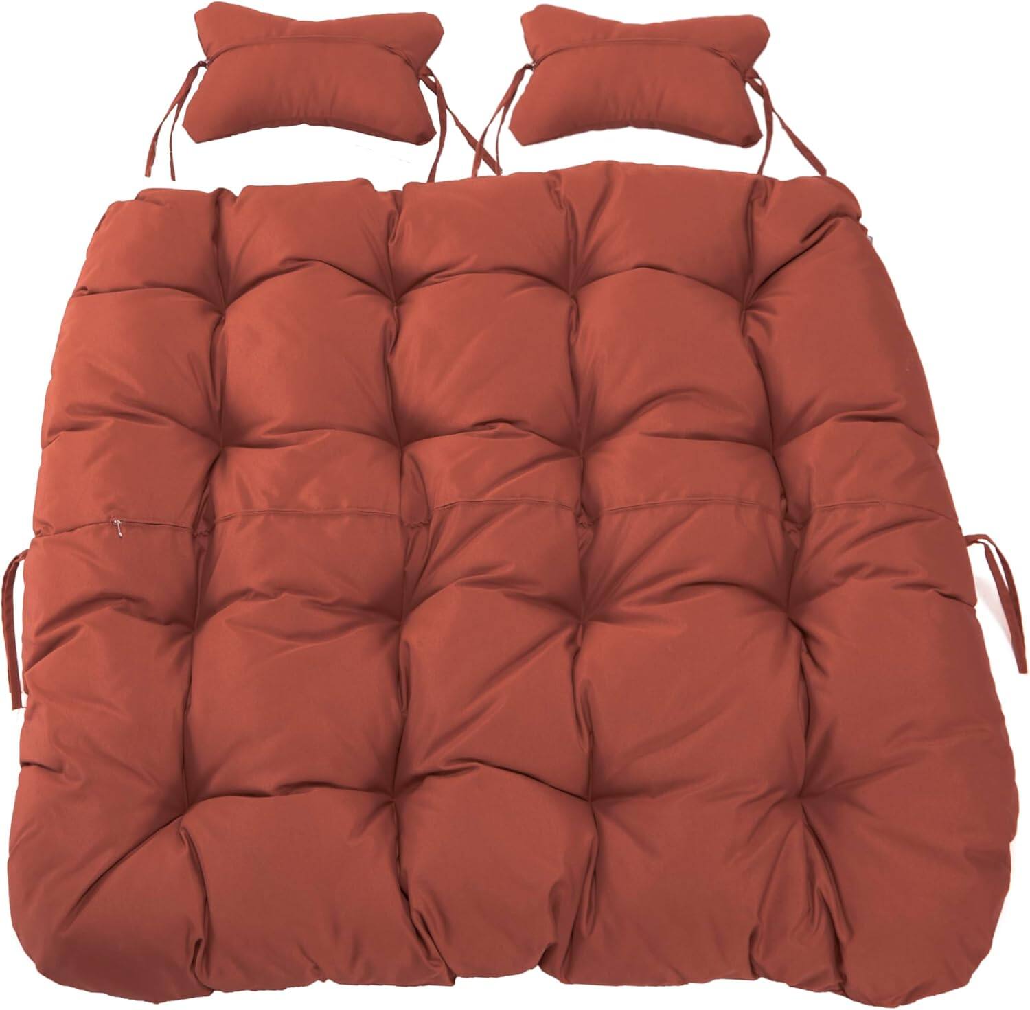 Alt View 1. LeisureMod - LeisureMod 2-Person Egg Chair Cushion with Headrest - Folding Double Swing Chair Replacement Pad, Weather-Resistant - Cherry.