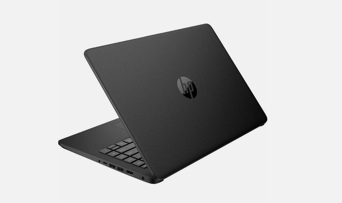 Left. HP - HP B89MPUA#ABA Jet Black Laptop, Celeron N4500, 4GB, 64GB eMMC SSD, 14.0" HD HD (1366x768), Intel UHD, Win 11 Home - Jet Black.