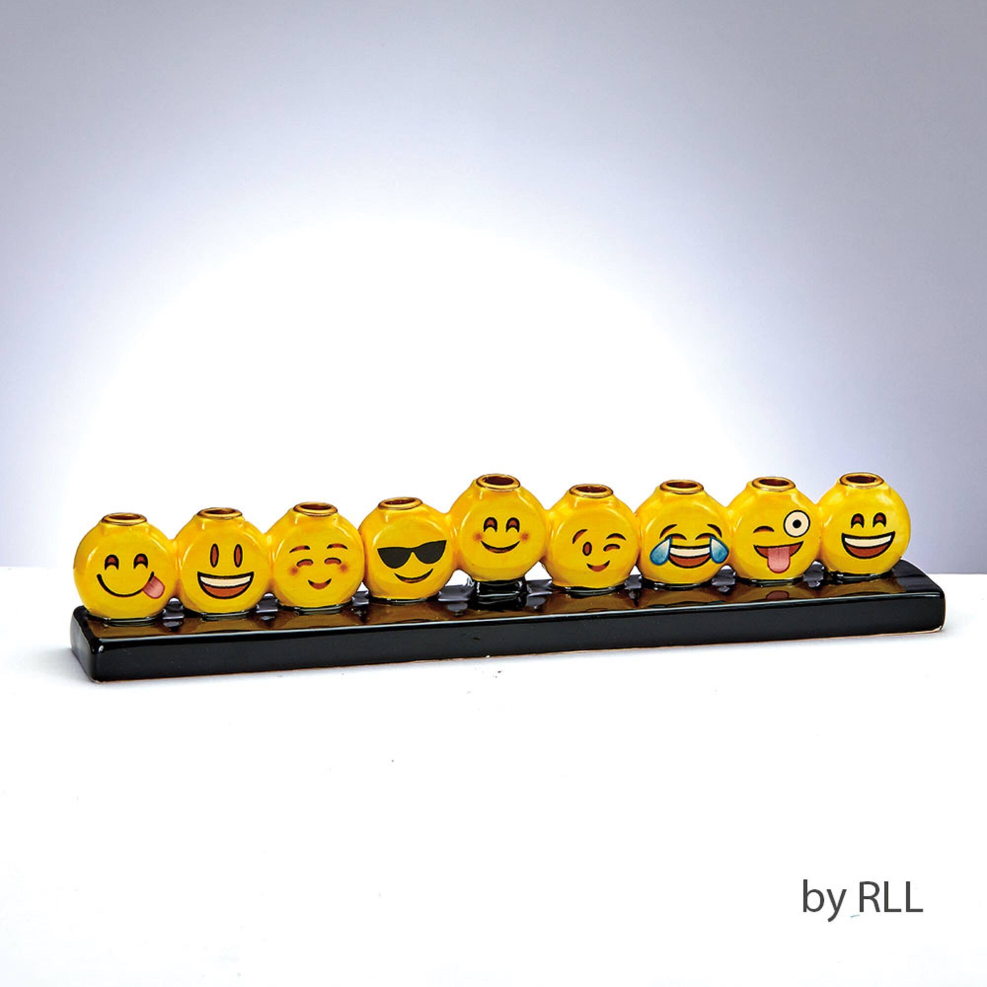 Alt View 1. Rite Lite - 10.75" Yellow and Black Emoticon Hand Painted Hanukkah Menorah - Yellow.