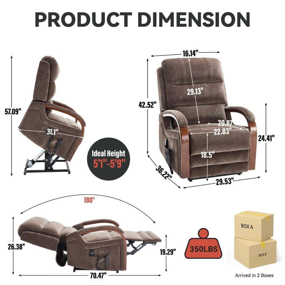 **PRODUCT DIMENSION**

- **Chair Dimensions:**
  - Height: 57.09"
  - Width: 31.1"
  - Depth: 42.52"
  - Seat Height: 18.5"
  - Seat Depth: 29.53"
  - Armrest Height: 20.87"
  - Armrest Width: 22.83"
  - Back Height: 29.13"
  - Back Width: 16.14"
  - Side Width: 24.41"

- **Recliner Dimensions:**
  - Length: 70.47"
  - Width: 26.38"
  - Height: 19.29"

- **Ideal Height:** 5'1" - 5'9"

- **Weight Capacity:** 350 LBS

- **Arrival:** Arrived in 2 Boxes

- **Boxes:**
  - BOX A: 26.38" x 19.29" x 350 LBS
  - BOX B: 70.47"