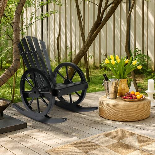 Alt View 9. Winado - 1PC 23.5inch Wooden Wagon Rocking Adirondack Chair with High Back, Slatted Seat, Wheel Armrestfor Indoor Outdoor Garden - Black.