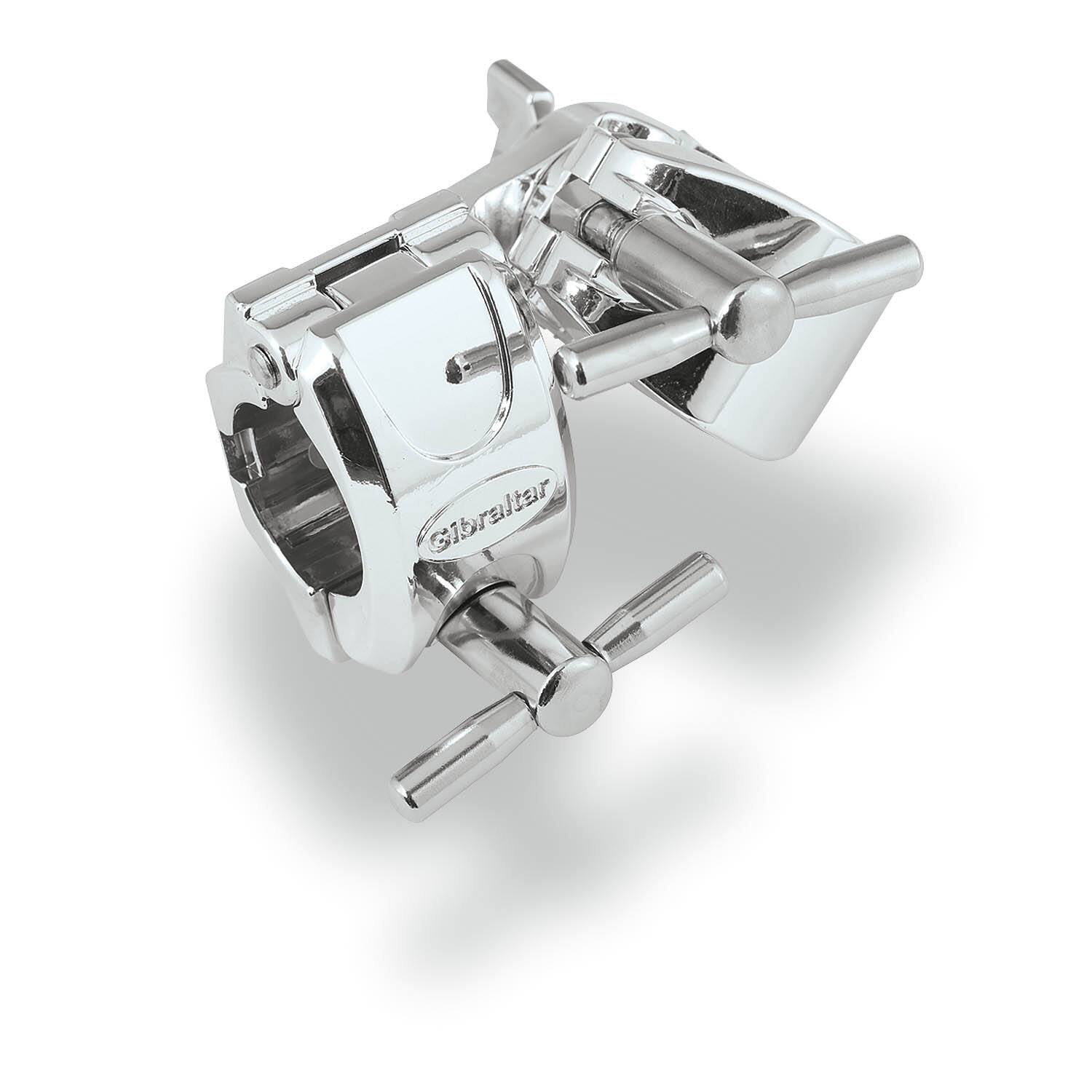 Front. Gibraltar Hardware - Road Series Chrome Adjustable Right Angle Clamp, 1.5" Tube Mount for Drum Rack Crossbars, Angled Hardware Attachment.