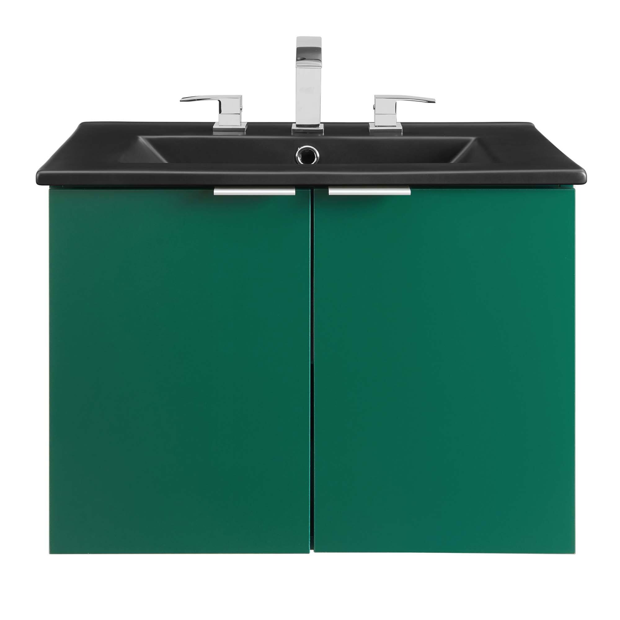 Alt View 3. Modway - Maybelle Wall-Mount Bathroom Vanity Basin Included - Green Black.