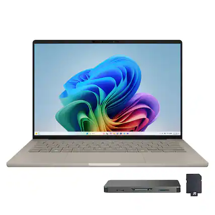 Front. ASUS - ASUS Zenbook 14" FHD+ Laptop,Snapdragon X Plus,16GB RAM,2TB SSD+1TB Dock Set,Backlit Keyboard,Win 11 Pro,Zabriskie Beige - Zabriskie Beige.