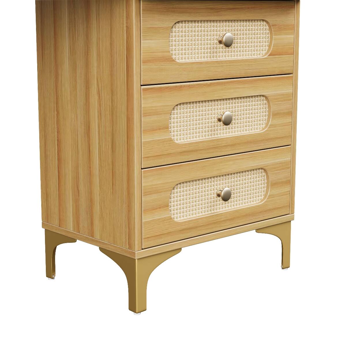 Alt View 6. Loheer - Loheer Makeup Vanity Desk with Mirror and Lights, Vintage Rattan Drawers, Natural Wood - Natural.