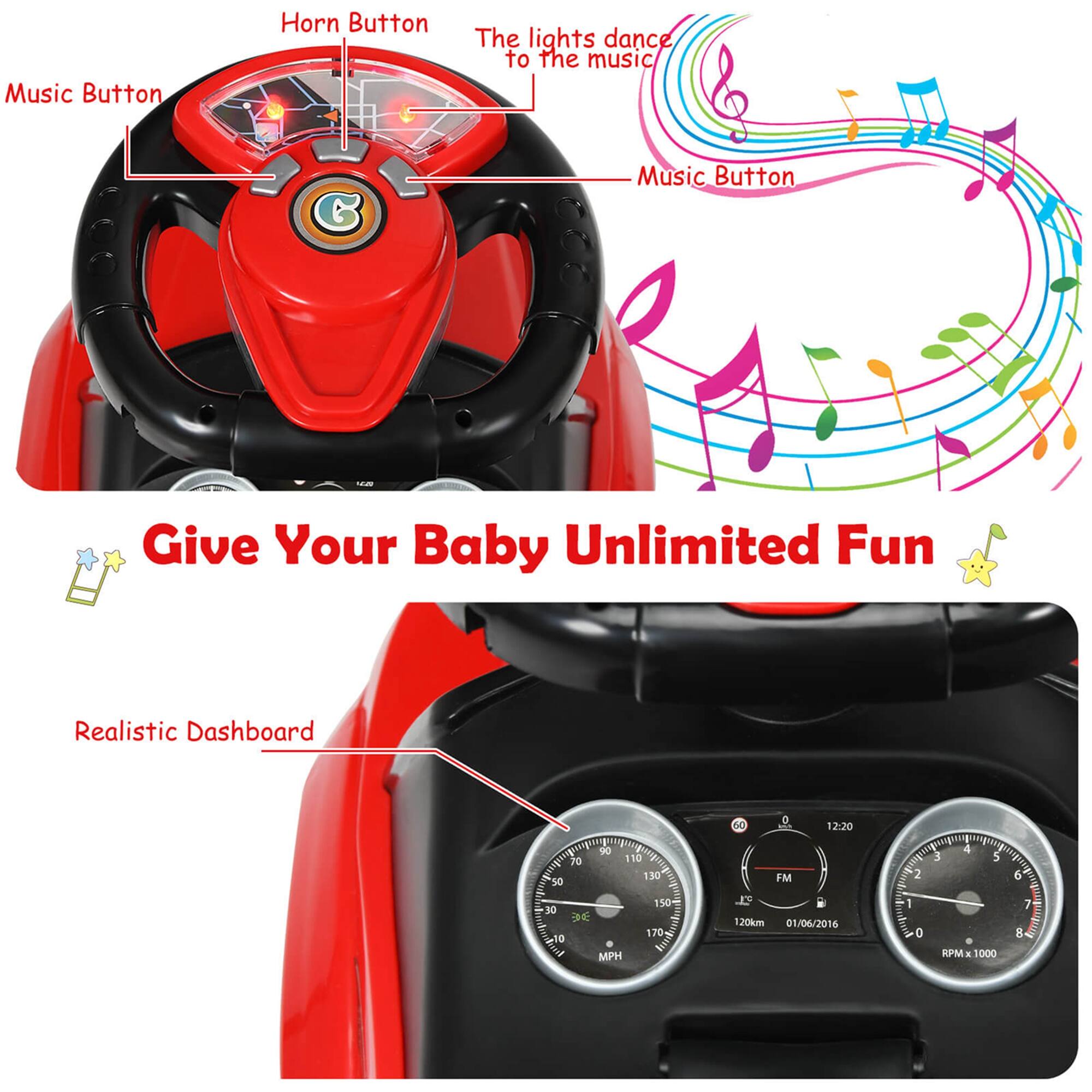 - Music Button
- Horn Button
- The lights dance to the music
- Music Button
- Give Your Baby Unlimited Fun
- Realistic Dashboard

- 60 D
- 12:20
- 90
- 70
- 110
- 130
- 50
- 150
- 3
- 170
- 0
- Bru ov MPH
- FM
- 120km
- 01/06/2016
- 2
- 1
- 0
- 4
- 5
- 5
- PMx 1000
- 6
- 7
- 8